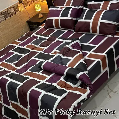 6 Pcs Cotton Salonica Printed Razai Set
