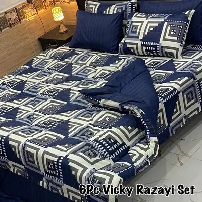 6 Pcs Cotton Salonica Printed Razai Set