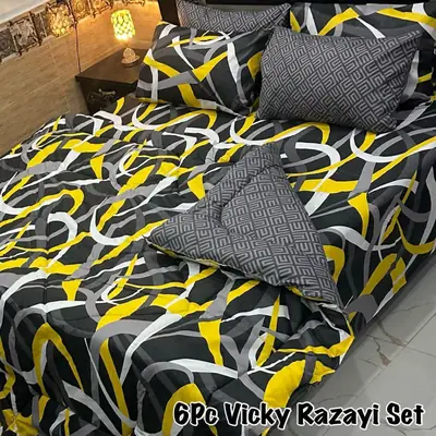 6 Pcs Cotton Salonica Printed Razai Set