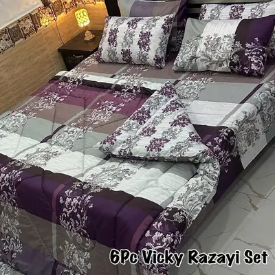 6 Pcs Cotton Salonica Printed Razai Set
