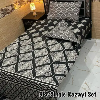 3 Pcs Cotton Salonica Printed Razai Set