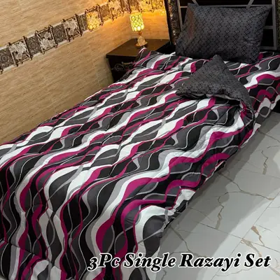 3 Pcs Cotton Salonica Printed Razai Set