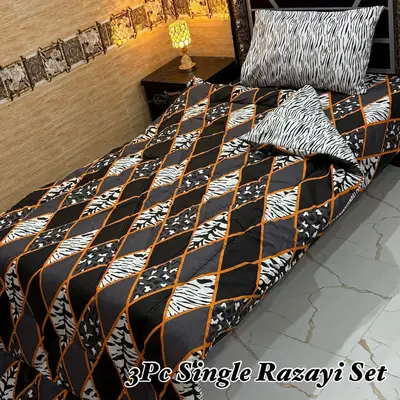 3 Pcs Cotton Salonica Printed Razai Set