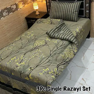 3 Pcs Cotton Salonica Printed Razai Set