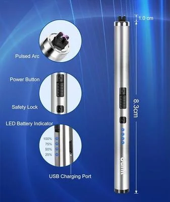 Rechargeable Electric Lighter Silver 10.2cm Portable