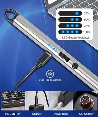 Rechargeable Electric Lighter Silver 10.2cm Portable thumbnail 4