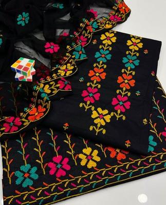 Black Chikankari Embroidered 3-Piece Suit for Women
