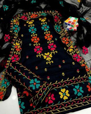Black Chikankari Embroidered 3-Piece Suit for Weddings