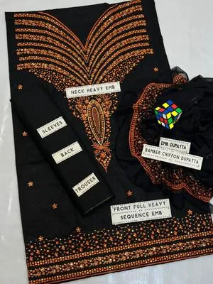 Black Embroidered Cotton Suit for Women thumbnail 2