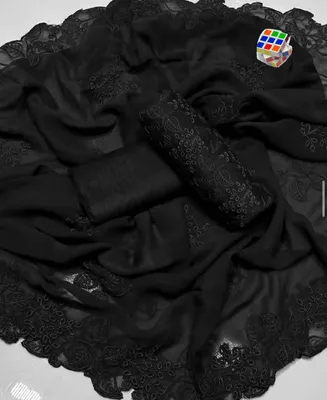 Black Chikankari 3-Piece Women's Suit with Chiffon Dupatta thumbnail 2