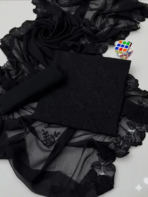 Black Chikankari 3-Piece Women's Suit with Chiffon Dupatta thumbnail 2