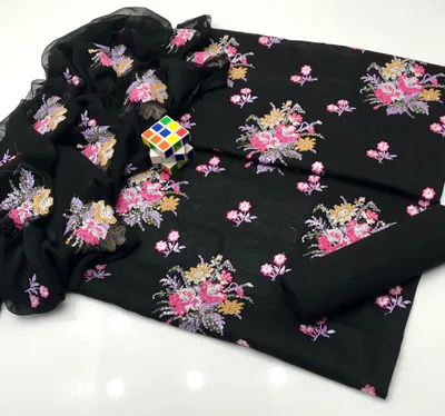 3 Pcs Women's Unstitched Sequins Embroidered Suit thumbnail 2