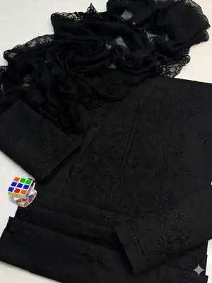 3 Pcs Women's Unstitched Chikankari Embroidered Suit thumbnail 3