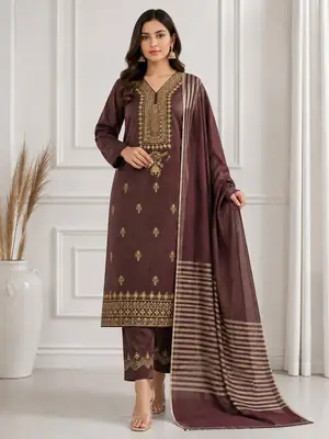 3 Pcs Women's Unstitched Sequins Embroidered Suit