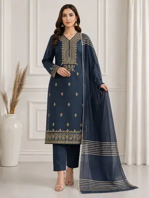 3 Pcs Women's Unstitched Sequins Embroidered Suit