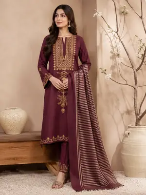 3 Pcs Women's Unstitched Sequins Embroidered Suit