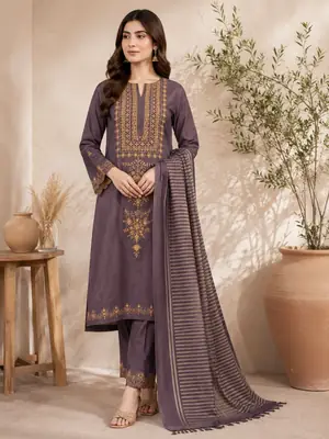 3 Pcs Women's Unstitched Sequins Embroidered Suit