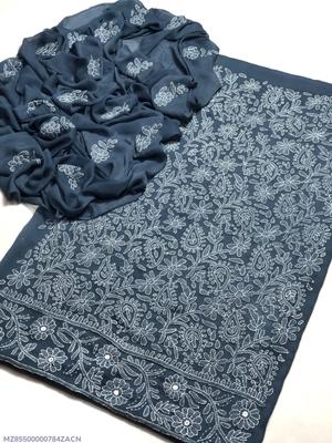 Women's Chikankari Chiffon Suit Blue Bakra Eid thumbnail 3