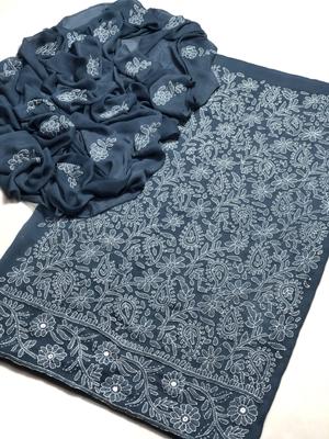 Women's Chikankari Chiffon Suit Blue Bakra Eid