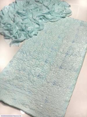 Chikankari Chiffon Suit Light Blue Eid Party Wear thumbnail 3
