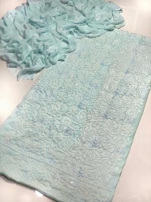 Chikankari Chiffon Suit Light Blue Eid Party Wear