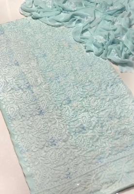 Chikankari Chiffon Suit Light Blue Eid Party Wear thumbnail 2