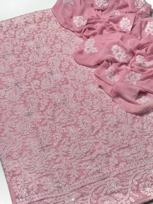 2 Pcs Women's Unstitched Chikankari Embroidered Suit thumbnail 2