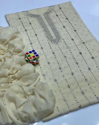 Hand Embroidered Chiffon Suit for Women Beige