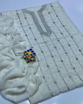 White Chiffon 2-Piece Wedding Suit with Embroidery