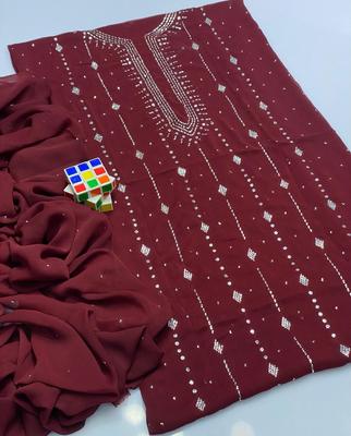 Maroon Chiffon Embroidered Suit for Women