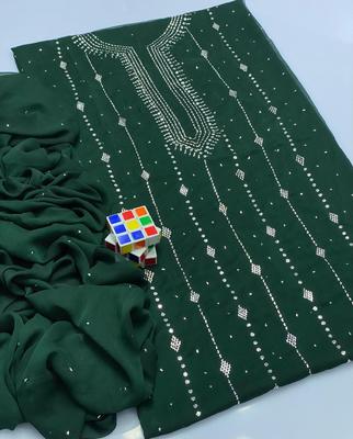 Green Chiffon Embroidered Suit for Weddings & Festive Occasions