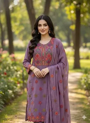 2 Pcs Women's Unstitched Sheesha Work Suit