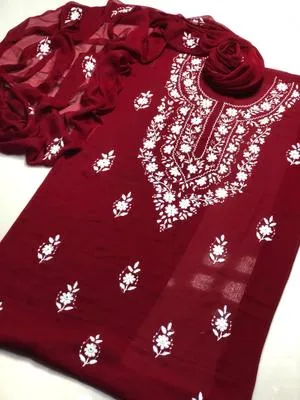Maroon Chiffon Embroidered Suit for Women Wedding Party Wear thumbnail 3