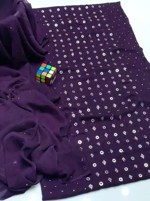 Purple Chiffon Embroidered Suit for Weddings Parties