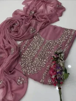 Pink Chiffon Gota Work 2-Piece Suit for Weddings