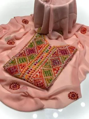 Peach Chiffon Hand Embroidered Suit Set for Women