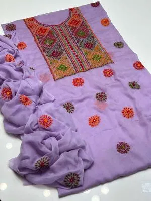 2 Pcs Women's Unstitched Hand Work Suit