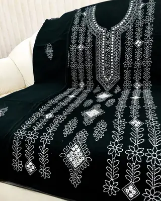 2 Pcs Women's Unstitched Sheesha Work Suit thumbnail 2