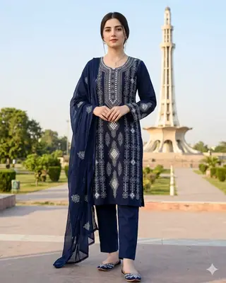 2 Pcs Women's Unstitched Sheesha Work Suit