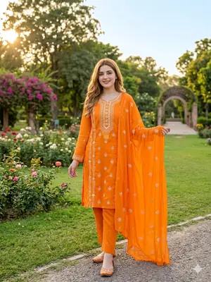 2 Pcs Women's Unstitched Sheesha Work Suit