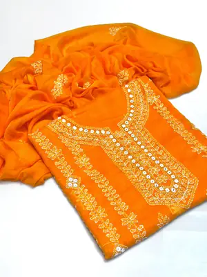 2 Pcs Women's Unstitched Sheesha Work Suit thumbnail 2