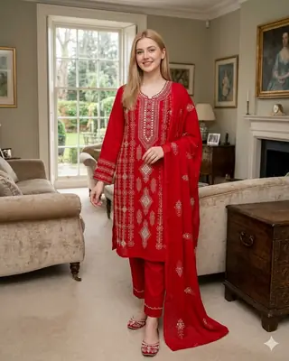 2 Pcs Women's Unstitched Sheesha Work Suit