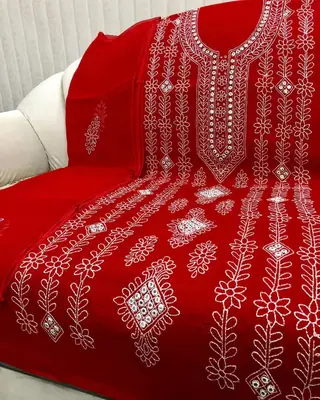 2 Pcs Women's Unstitched Sheesha Work Suit thumbnail 2