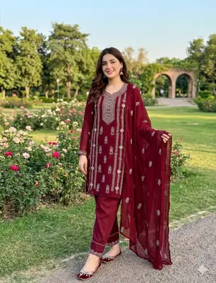 2 Pcs Women's Unstitched Sheesha Work Suit