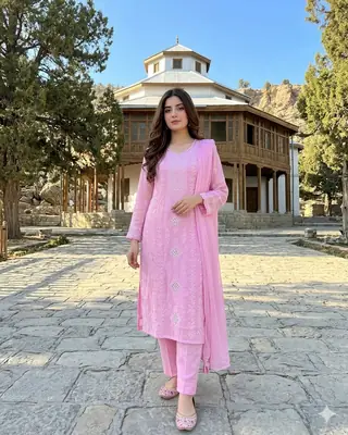 2 Pcs Women's Unstitched Sheesha Work Suit