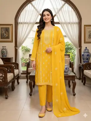 2 Pcs Women's Unstitched Sheesha Work Suit