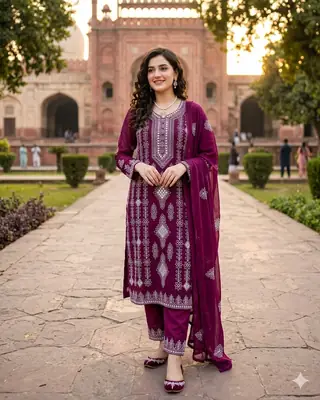 2 Pcs Women's Unstitched Sheesha Work Suit