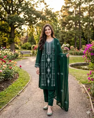 2 Pcs Women's Unstitched Sheesha Work Suit