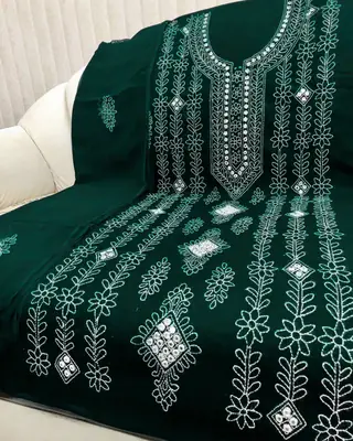2 Pcs Women's Unstitched Sheesha Work Suit thumbnail 2