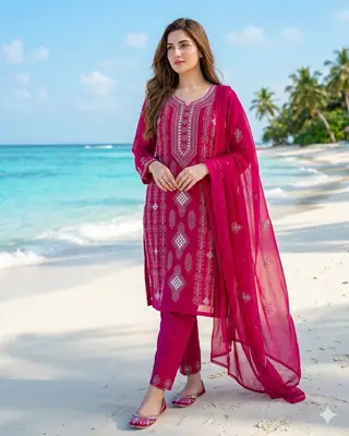 2 Pcs Women's Unstitched Sheesha Work Suit
